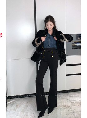 利达 NEW DADADA【高腰显瘦黑金裤】气质时尚百搭休闲裤子YDM4236