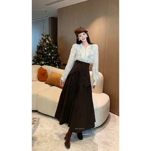 利达NEWDADADA皮裙配毛衣一片式 半身裙女秋冬高腰长裙子CEM4106