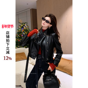 利达 NEW DADADA【酷飒黑皮衣】时尚休闲修身气质皮衣外套QHM4239