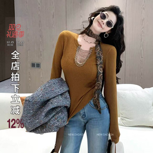 NEW 针织衫 DADADA 复古卡其色V领设计感小众修身 上衣 拾光 利达