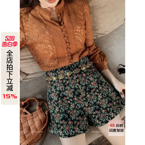 复古提花短裤女高腰显瘦休闲裤子