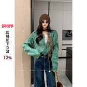 NEW DADADA 迷途知返 利达 老钱风复古绿色毛衣女开衫 针织上衣