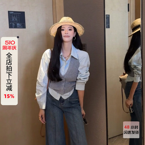 挂脖v领修身背心针织设计上衣女