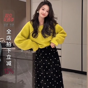 黑色波点半身裙女中长款 利达 风趣女王 DADADA 高腰A字裙 NEW