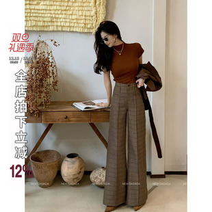 NEW 女高腰显瘦阔腿裤 DADADA 复古卡其色休闲裤 回眸趣生 利达