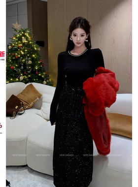 利达NEWDADADA【珠花露背闪闪连衣裙】显瘦气质百搭连衣裙YFM4041