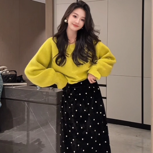 利达 NEW DADADA【风趣女王】黑色波点半身裙女中长款高腰A字裙