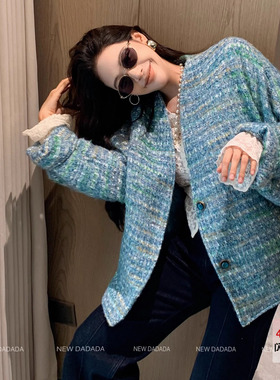 利达NEW DADADA【酒窝藏趣】蓝色小香风外套女粗花呢宽松显瘦上衣