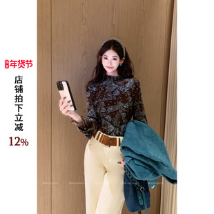 利达NEW DADADA【雾棕腰果花】复古做旧卡其印花百搭套头针织衫女