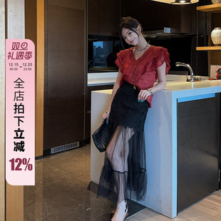 利达NEWDADADA减龄网纱半身裙女2025春透视A字裙百搭显瘦蕾丝裙子