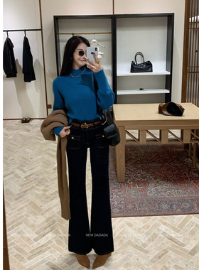 利达 NEW DADADA【万壑争流】蓝色牛仔裤女微喇叭高腰显瘦直筒裤