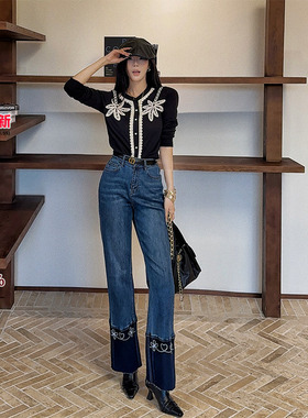 利达 NEW DADADA【夏白微光】复古做旧牛仔裤女高腰显瘦小脚裤