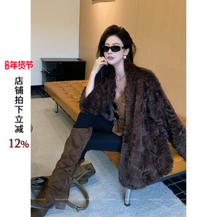 利达NEW DADADA【简雅相生】复古卡其色羊羔毛外套女宽松长袖大衣