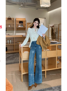 利达 NEW DADADA【玫瑰花迹】时尚休闲设计感牛仔裤JMM3645