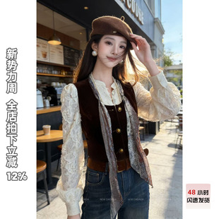 摩卡丝绒 DADADA 复古做旧高级感休闲百搭马甲女丝巾 NEW 利达