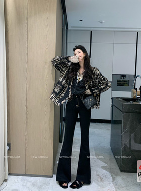 利达NEW DADADA【耿耿于怀】黑色牛仔裤女设计感小众微喇叭休闲裤