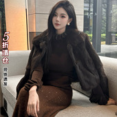 利达NEWDADA真兔毛皮草外套女2024冬年轻款 小个子毛绒大衣TDK2755