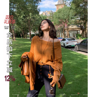 复古做旧黄色露肩毛衣女加厚套头上衣 低调华章 利达NEW DADADA