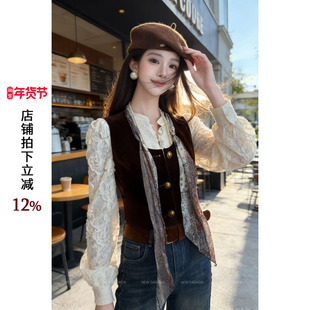 利达 NEW DADADA【摩卡丝绒】复古做旧高级感休闲百搭马甲女丝巾