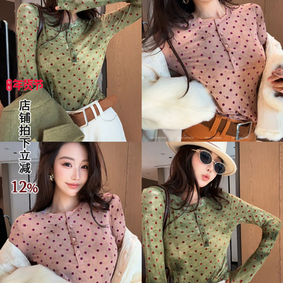 利达NEWDADADA波点长袖防晒T恤女装夏季网纱薄款罩衫上衣体恤复古