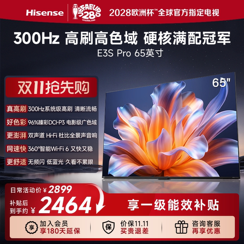 海信电视E3S Pro 65吋 300Hz高刷 96%广色域 杜比全景声 国家补贴
