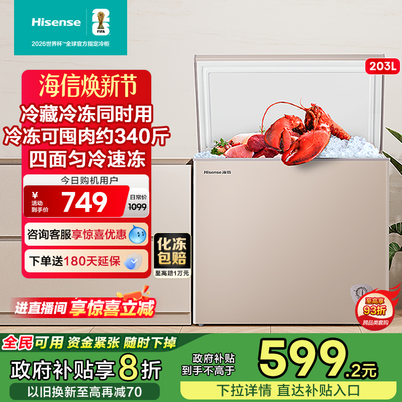海信203升大容量强冷冻减霜冷柜