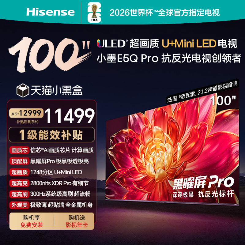 海信小墨E5Q Pro 100英寸 U+MiniLED 黑曜屏Pro 世界杯官方电视机