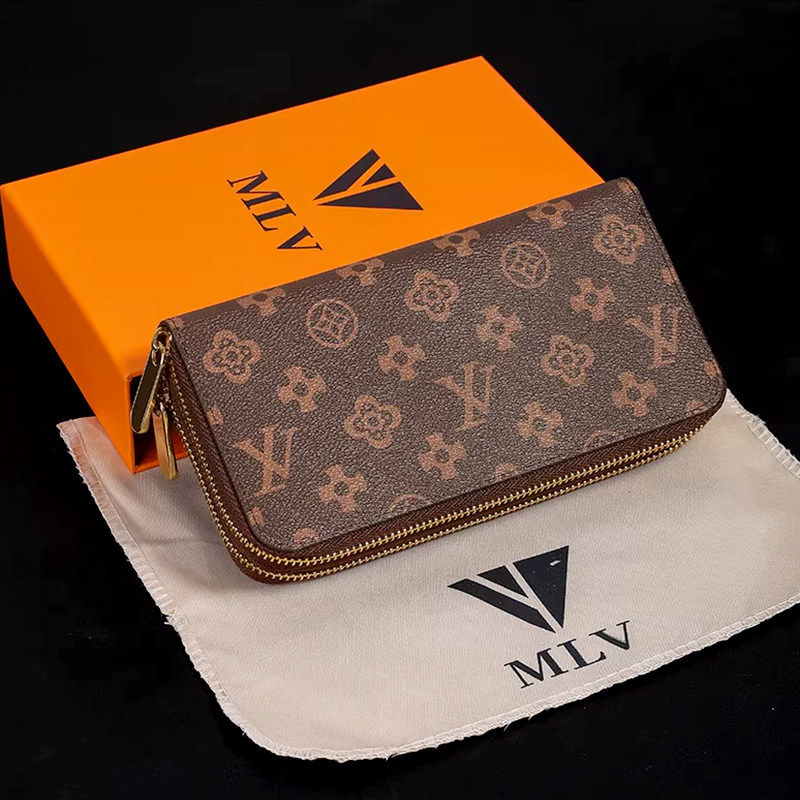 2026新款男士真皮钱包长款 复古格子多卡位对折手拿包男式钱夹