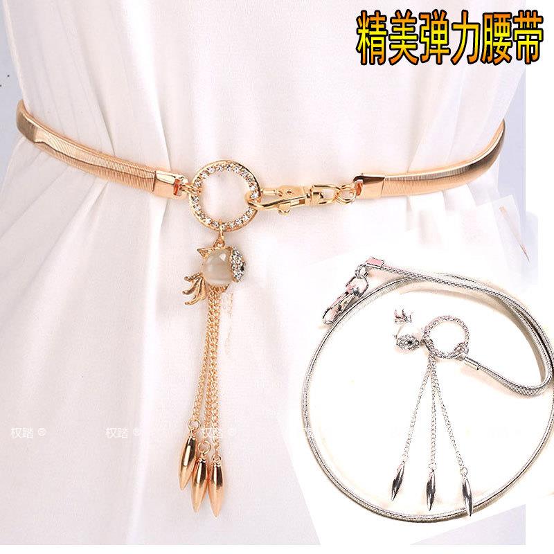 韩版时尚弹力松紧腰带女细装饰连