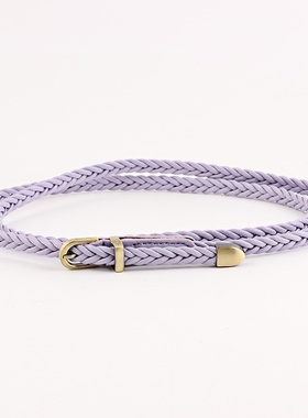 紫色细草编织腰带女装饰洋装子毛衣裙带衬衫收腰配饰皮带夏绿色