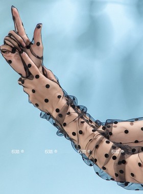 黑色网纱波点手套透明蕾丝凹造型生日拍照礼服结婚黑丝袖套装饰女