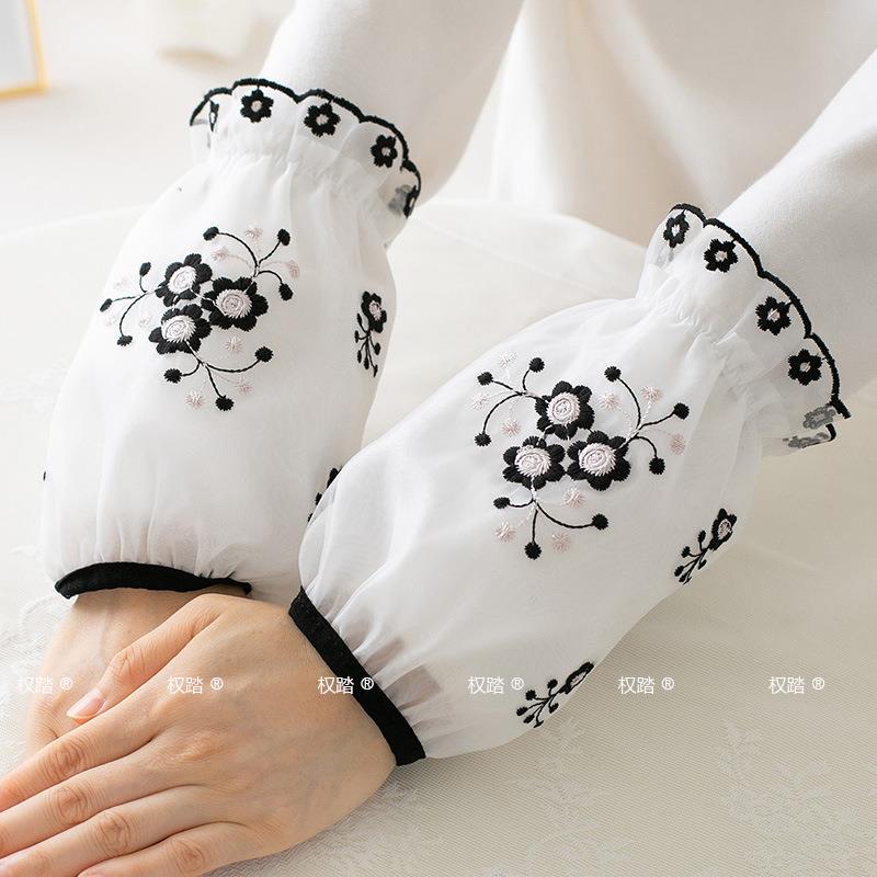 蕾丝袖套防脏女工作套袖秋冬季