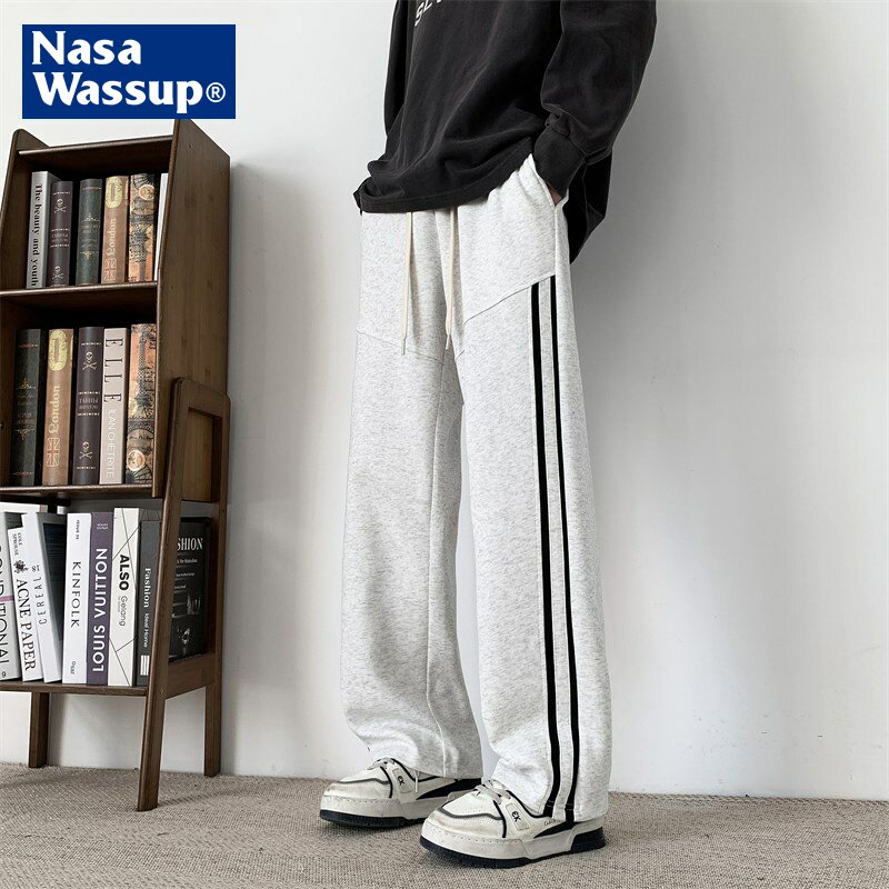 NASACOOP潮牌条纹裤子青少年男初中高中春秋宽松直筒休闲卫裤