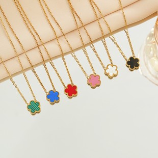新款不锈钢五叶草带钻项链小众花朵四叶草锁骨链时尚潮流饰品