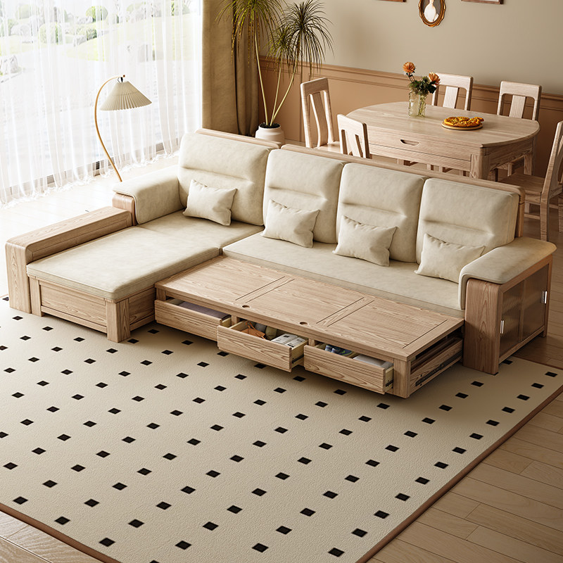 白蜡木实木沙发床折叠两用小户型储物多功能伸缩一体客厅冬夏两用