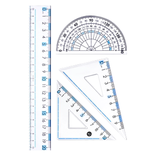 大刻度透明4件套尺带波浪线直尺小学生专用三角板量角器一二年级套尺15厘米20cm硬尺子高颜值多功能绘图文具