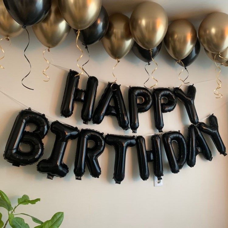 金黑色生日派对套装 happy birthday 男闺蜜朋友派对布置气球