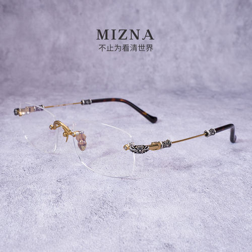 轻奢无框！复古男款近视复古雕花金丝钛架可配度数方形纯钛镜框