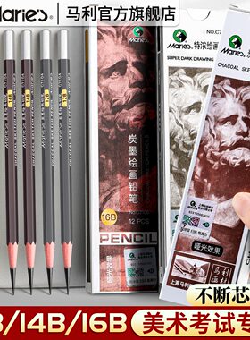 马利14b素描铅笔哑光绘画联考试专用铅笔12b16b速写生绘图笔美术生2bhb特浓炭墨笔套装艺考学生用旗舰店正品