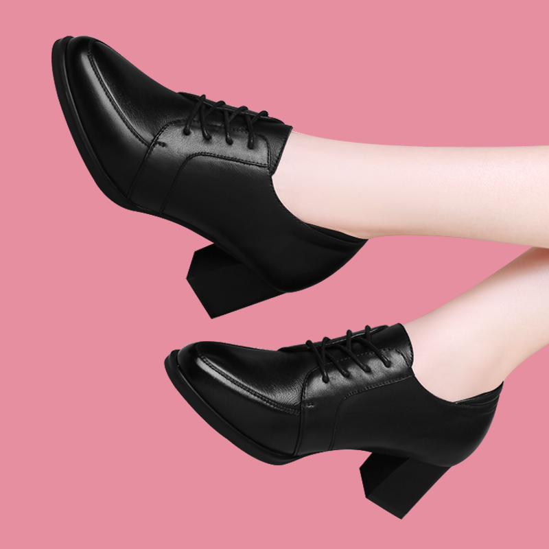 爆款单鞋真皮高跟鞋新款工作鞋百搭职业时装鞋上班通勤小皮鞋棉鞋