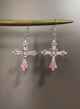Vintage古着 Pink petal cross耳饰