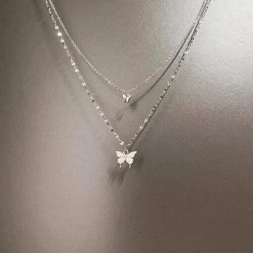 Vintage古着 Diamond twin butterfly项链