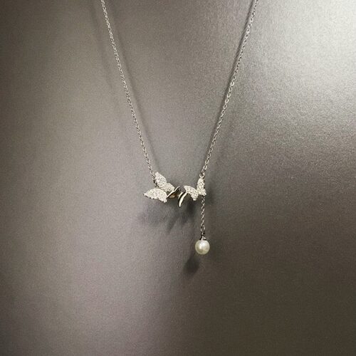 Vintage古着 Pearl fringe butterfly项链