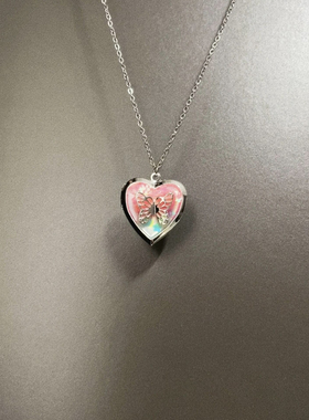 Vintage古着 Pink Heart Butterfly项链