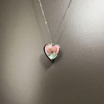 Vintage古着 Pink Heart Butterfly项链