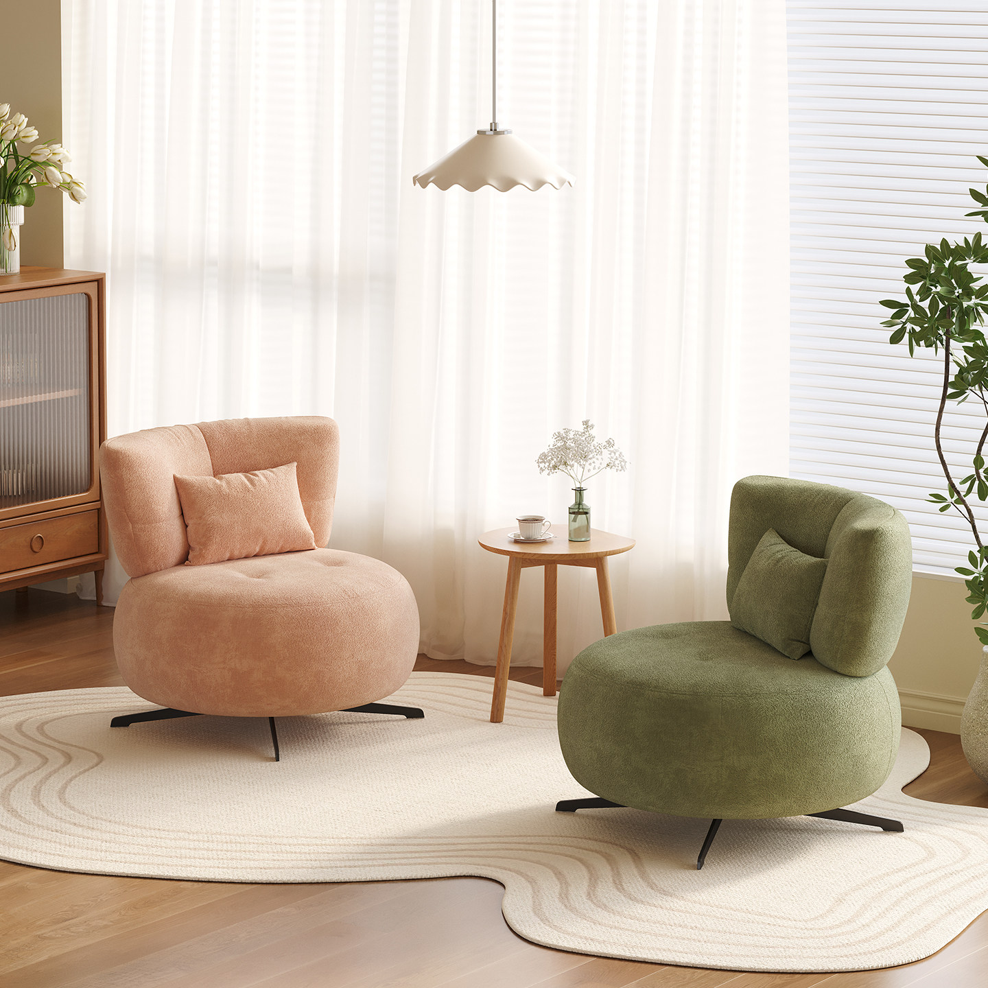 单人布艺沙发椅轻奢阳台单椅可旋转客厅家用民宿酒店卧室休闲椅子