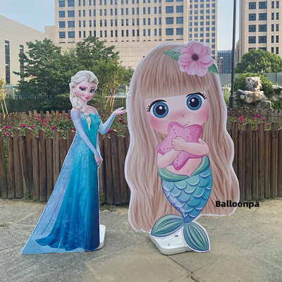 女孩生日冰雪奇缘艾莎美人鱼库洛米周岁派对卡通主题KT板定制布置