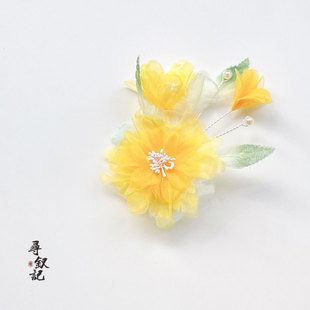 红色系烫花原创汉服配饰发夹古风头饰绢纱花朵仙气侧边刘海夹