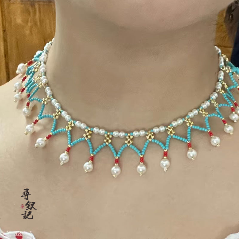 原创手工流苏米珠璎珞坦领汉服配饰新中式颈饰古风仿珍珠项链女