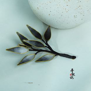 原创【金丝墨竹】手工非遗掐丝线绒花胸针中国风新中式胸花配饰